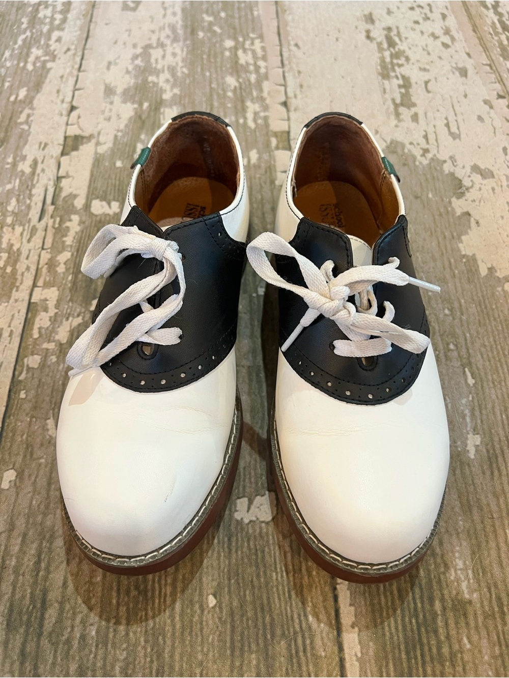 SCHOOL issue Varsity Classic Black White Saddle Shoes Leather Uppers W's 8.5